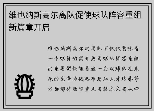 维也纳斯高尔离队促使球队阵容重组新篇章开启